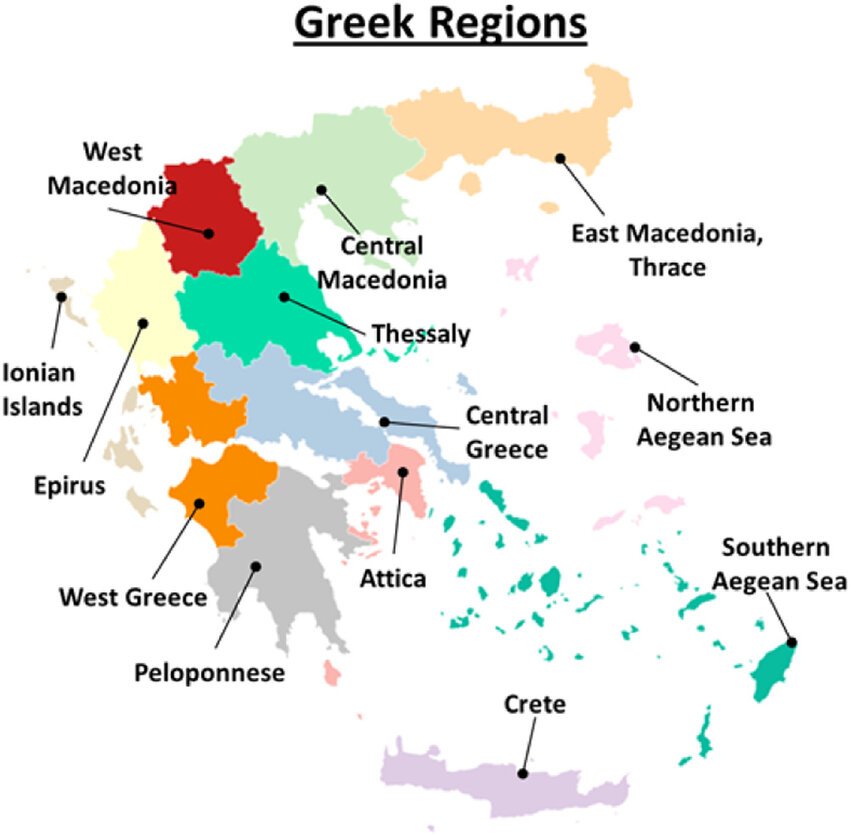 Greek regions on the map
